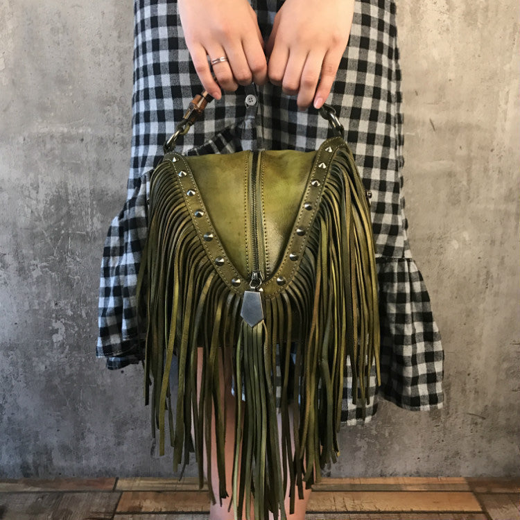 Boho Leather Crossbody Fringe Handbag