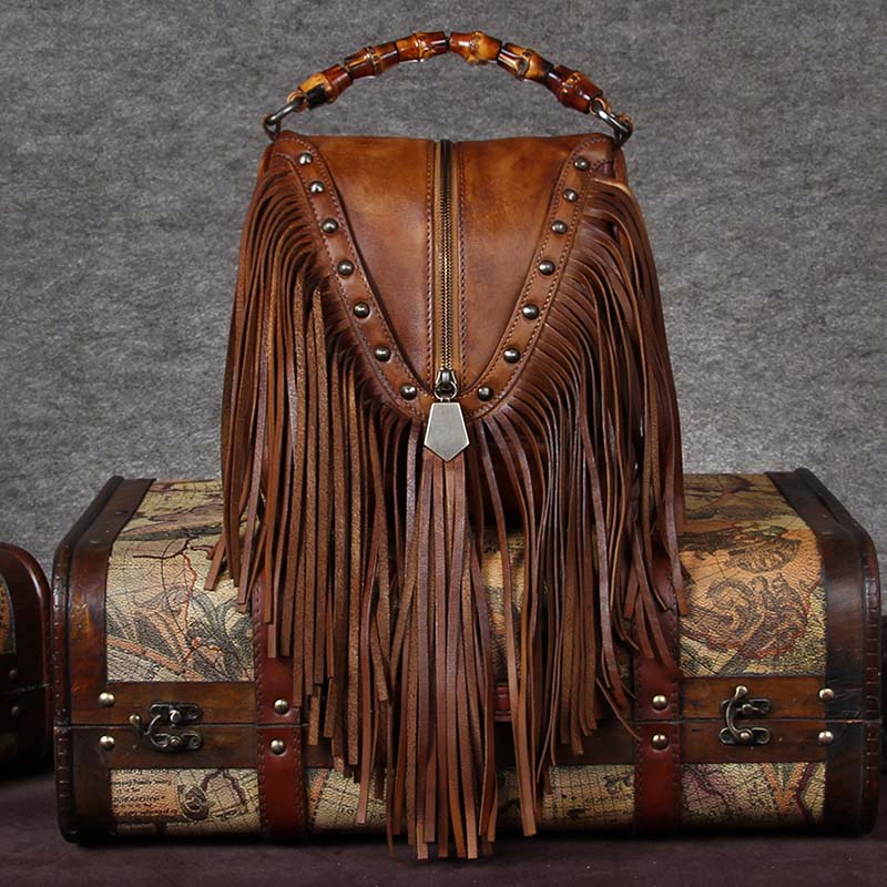 Boho Leather Crossbody Fringe Handbag
