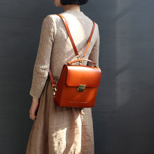 Load image into Gallery viewer, Brown Womens Square Leather Satchel Backpack Purse Small Rucksack For Women
