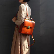 Load image into Gallery viewer, Brown Womens Square Leather Satchel Backpack Purse Small Rucksack For Women
