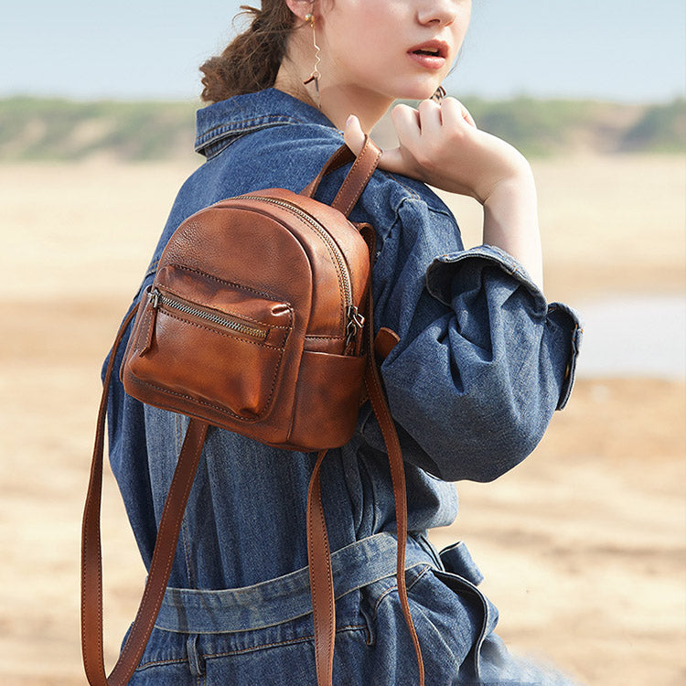 Brown Small Full Grain Leather Backpack Bag – Femme Finery Shop