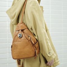 Load image into Gallery viewer, Cool Ladies Brown Leather Backpack Purse Small Rucksack For Women
