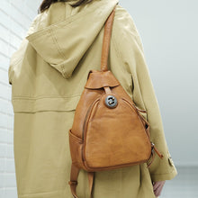 Load image into Gallery viewer, Cool Ladies Brown Leather Backpack Purse Small Rucksack For Women
