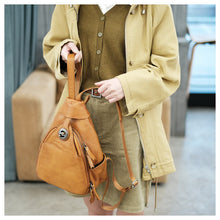 Load image into Gallery viewer, Cool Ladies Brown Leather Backpack Purse Small Rucksack For Women
