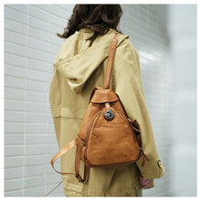 Load image into Gallery viewer, Cool Ladies Brown Leather Backpack Purse Small Rucksack For Women
