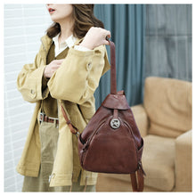 Load image into Gallery viewer, Cool Ladies Brown Leather Backpack Purse Small Rucksack For Women
