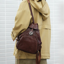 Load image into Gallery viewer, Cool Ladies Brown Leather Backpack Purse Small Rucksack For Women

