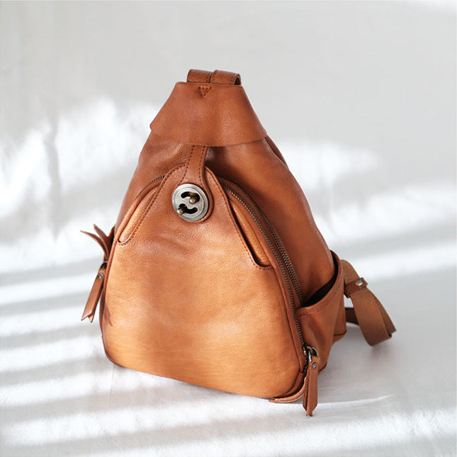 Cool Ladies Brown Leather Backpack Purse Small Rucksack For Women