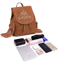 Load image into Gallery viewer, Cool Ladies Western Brown Vegan Leather Fringe Backpack Purse For Women
