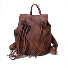 Load image into Gallery viewer, 13&quot; Medium Ladies Brown Leather Fringe Backpack Purse Cool Book Bags for Women
