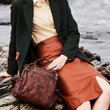 Load image into Gallery viewer, Trendy Womens Tan Leather Backpack Purse Designer Backpacks for Women
