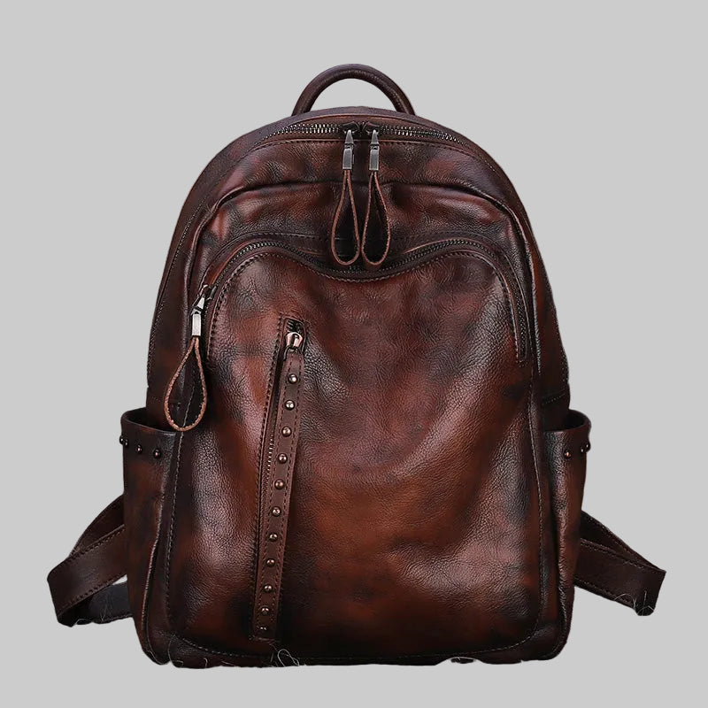 Distressed Coffee Studded Full Grain Leather Backpack School Bag – Femme Finery Shop