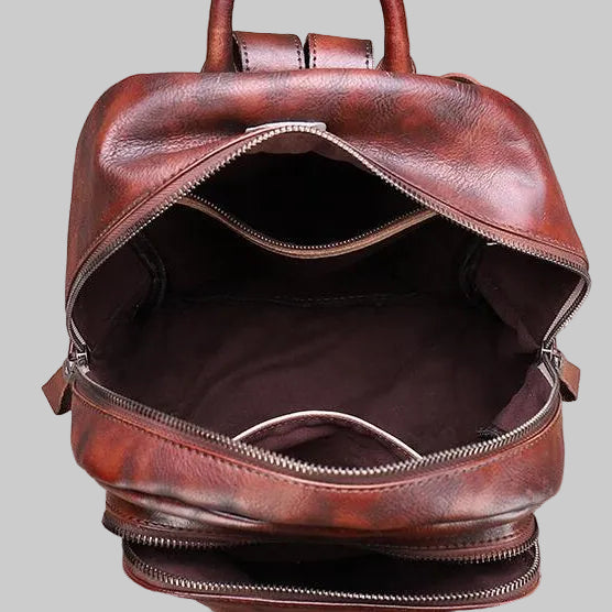 Distressed Coffee Studded Full Grain Leather Backpack