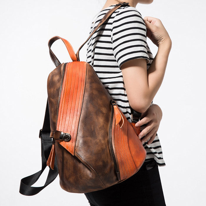 Fashion Leather Ladies Genunie Leather Backpack Purse Book Bags for Women