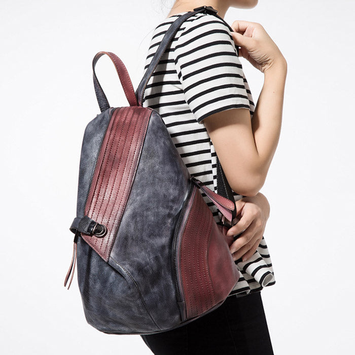 Fashion Leather Ladies Genunie Leather Backpack Purse Book Bags for Women