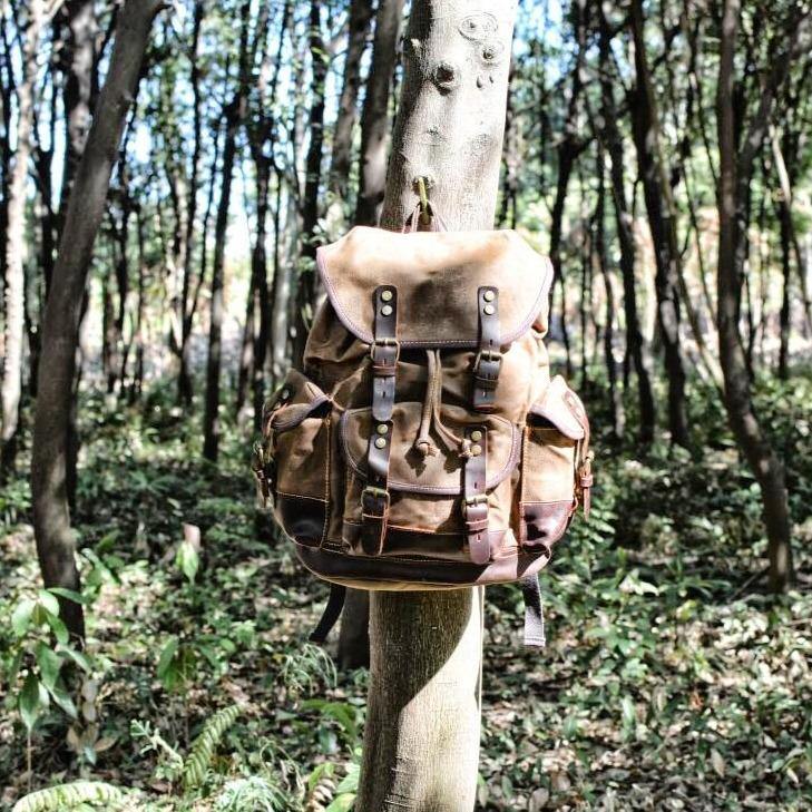 Vintage Canvas Backpack Waterproof Traveling Hiking Rucksack