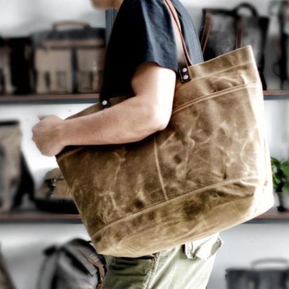 Gemma Waxed Canvas Full Grain Leather Tote Bag