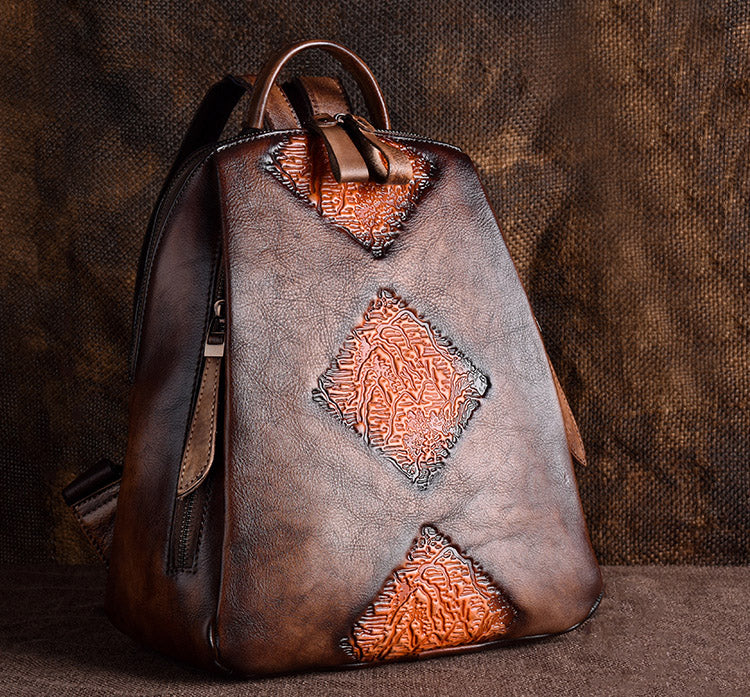 Womens Funky Brown Leather Backpack Purse Vintage Backpacks for Women