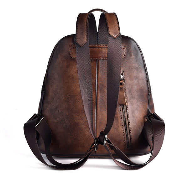 Womens Funky Brown Leather Backpack Purse Vintage Backpacks for Women