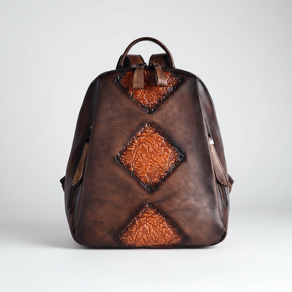 Womens Funky Brown Leather Backpack Purse Vintage Backpacks for Women