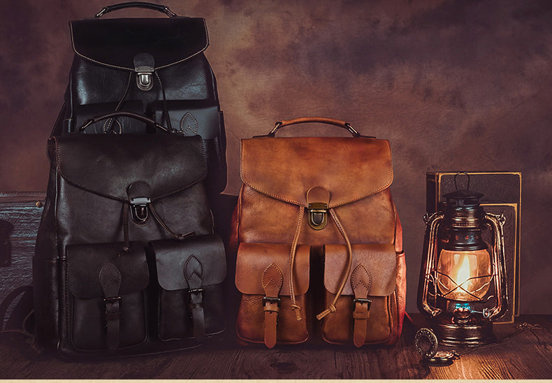 Funky Womens Square Genuine Leather Backpack Purse 14" Laptop Bag for Women