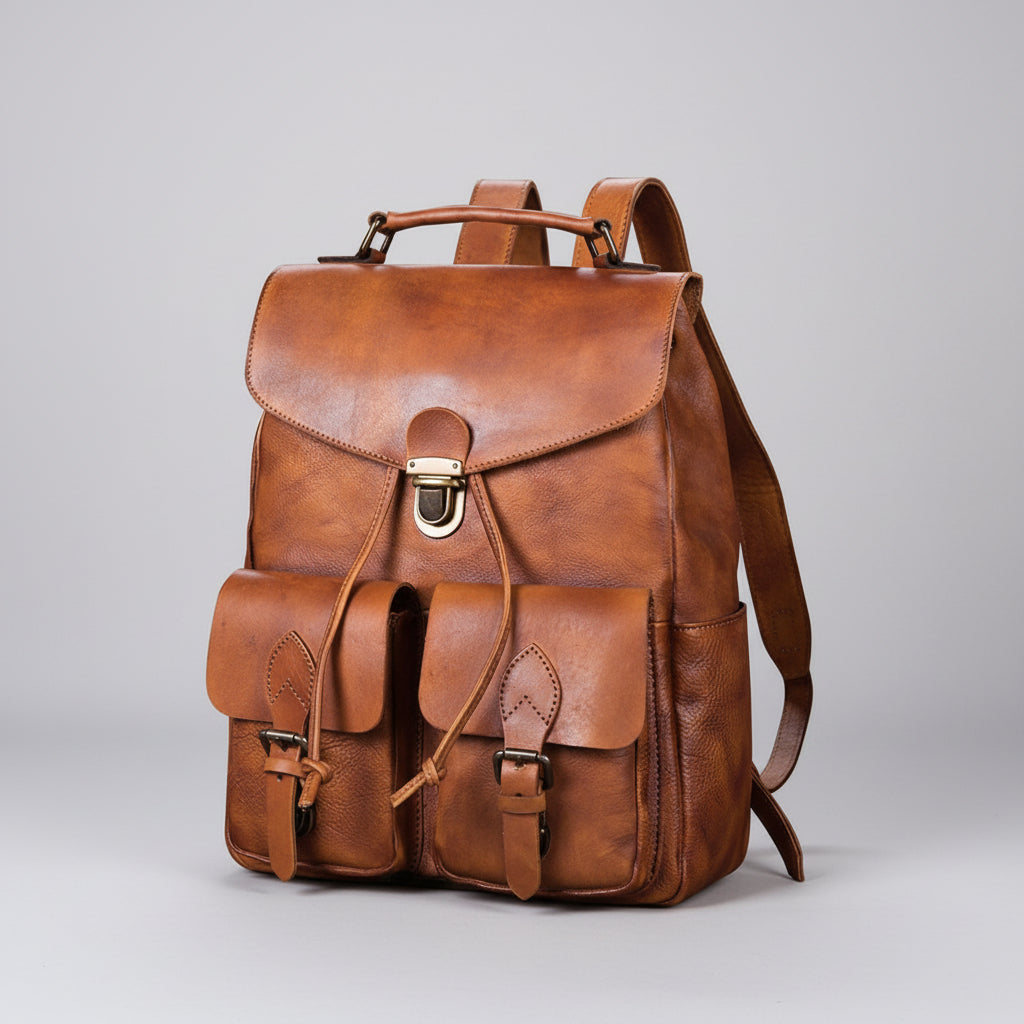 Funky Womens Square Genuine Leather Backpack Purse 14" Laptop Bag for Women