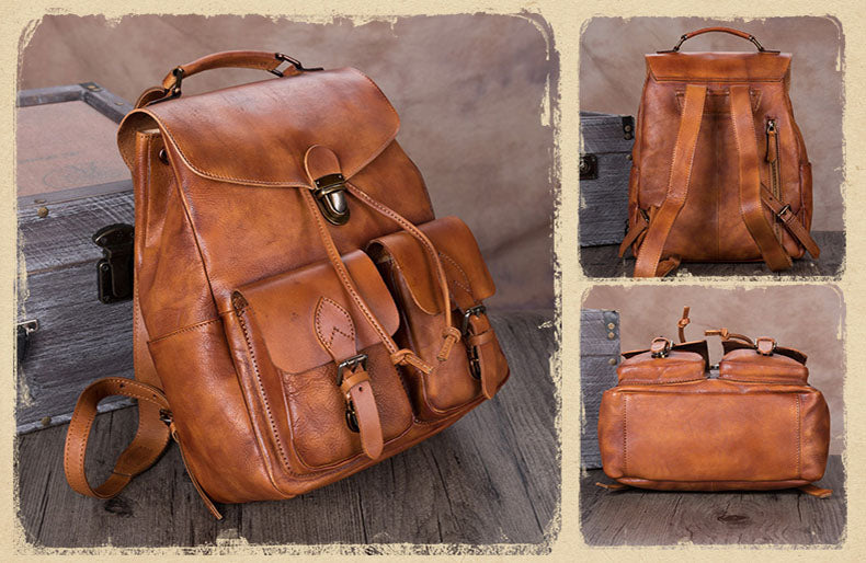 Funky Womens Square Genuine Leather Backpack Purse 14" Laptop Bag for Women