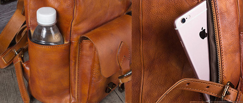 Funky Womens Square Genuine Leather Backpack Purse 14" Laptop Bag for Women