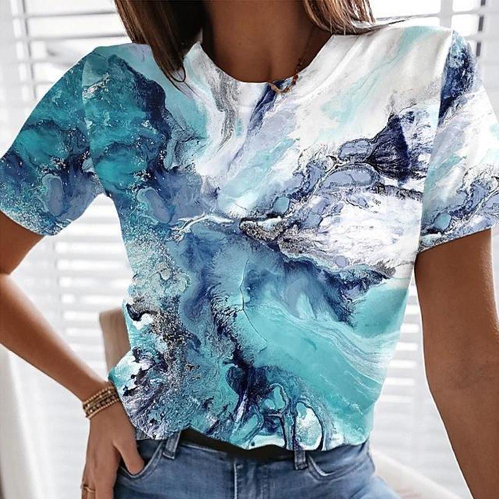 Romantic Print Round Neck Short Sleeve Top
