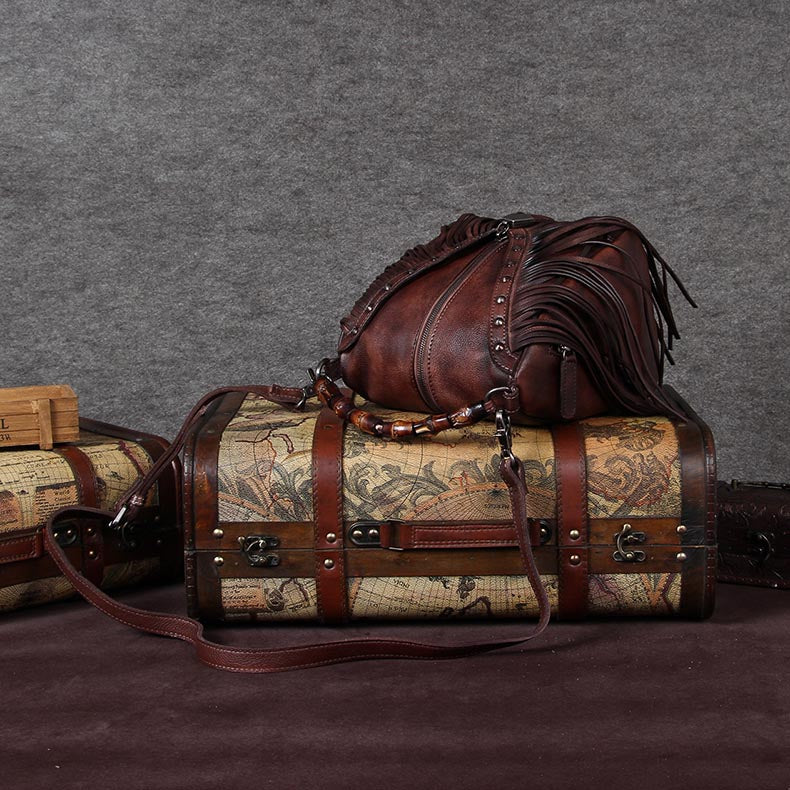 Womens Boho Leather Fringe Crossbody Handbags Small Purses Bags for Women