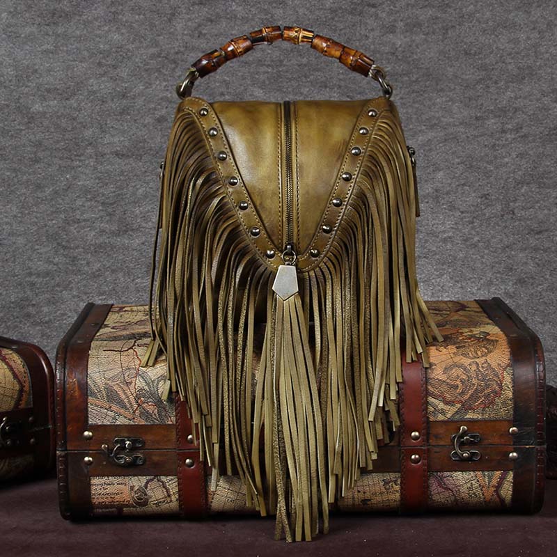 Womens Boho Leather Fringe Crossbody Handbags Small Purses Bags for Women