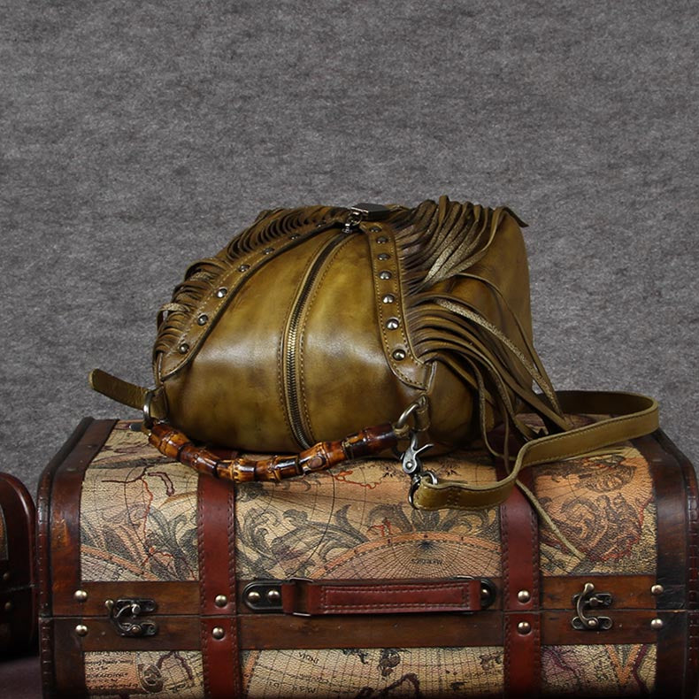 Western Womens Vintage Boho Bags Leather Crossbody Fringe Handbags Hippie Purses for Women