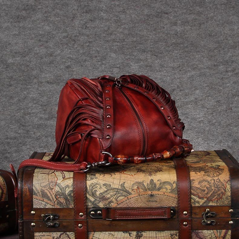 Womens Boho Leather Fringe Crossbody Handbags Small Purses Bags for Women