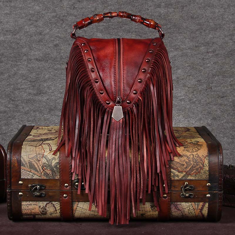 Womens Boho Leather Fringe Crossbody Handbags Small Purses Bags for Women
