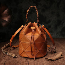 Load image into Gallery viewer, Stitching Leather Drawstring Bucket Bags
