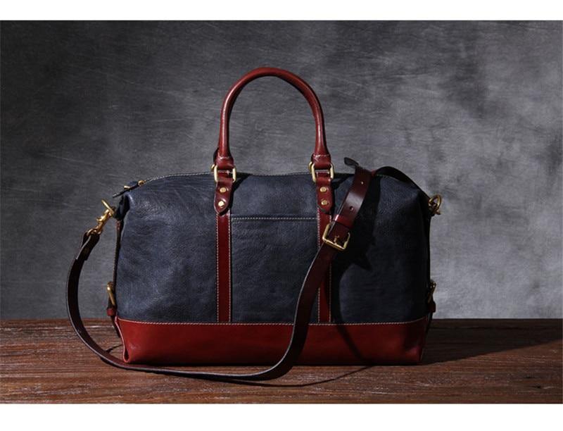 Color Block Full Grain Leather Travel Bag