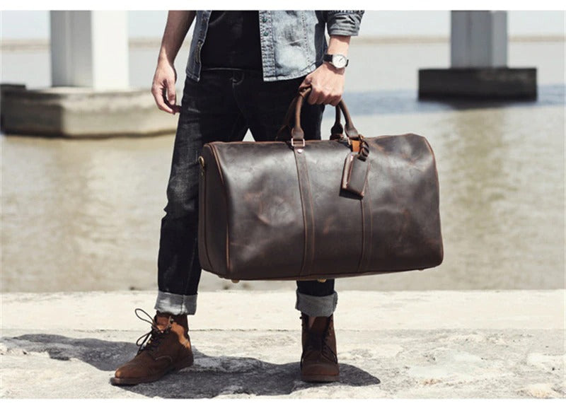 Full Grain Leather Weekender Travel Duffel Luggage Bag