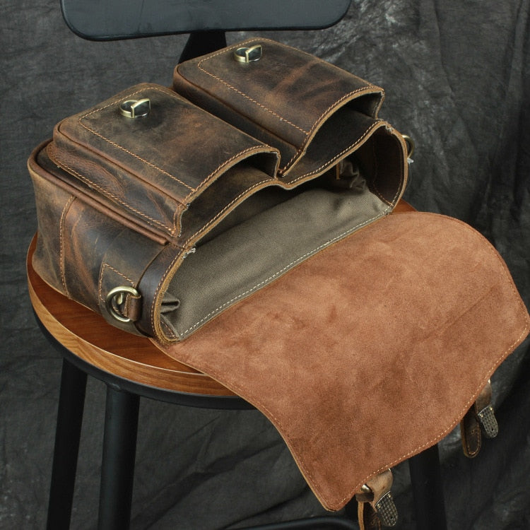 Crossbody Vintage Camera Leather Messenger Bag