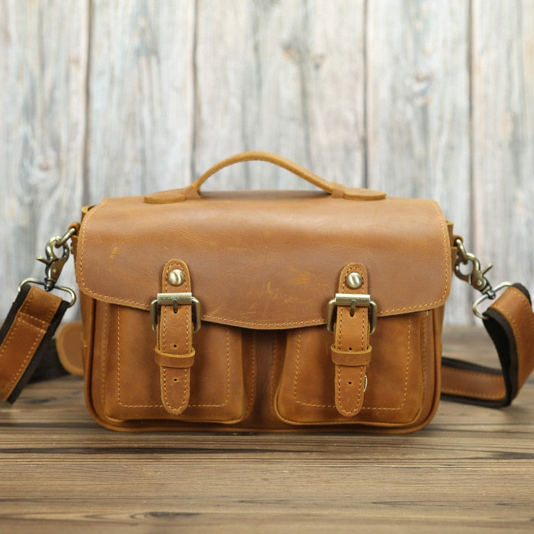 Crossbody Vintage Camera Leather Messenger Bag