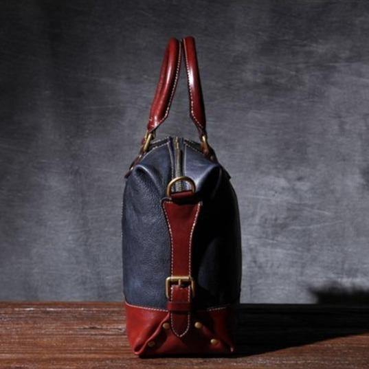 Color Block Full Grain Leather Travel Bag