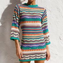 Load image into Gallery viewer, Rainbow Long Sleeve Knitted Mini Dress
