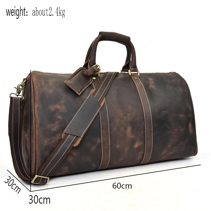 Full Grain Leather Weekender Travel Duffel Luggage Bag