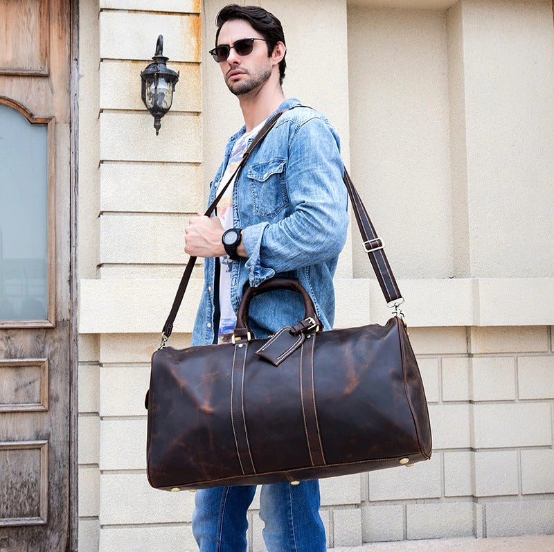 Full Grain Leather Weekender Travel Duffel Luggage Bag