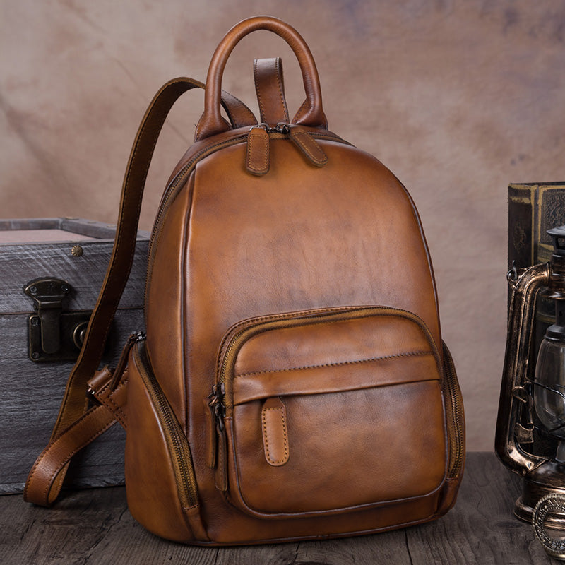 Vintage Womens Brown Leather Backpack Purse Laptop Book Bag for Women