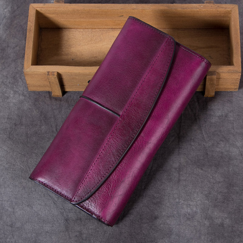 Ladies Trifold Clutch Wallet Handmade Leather Wallets for Women