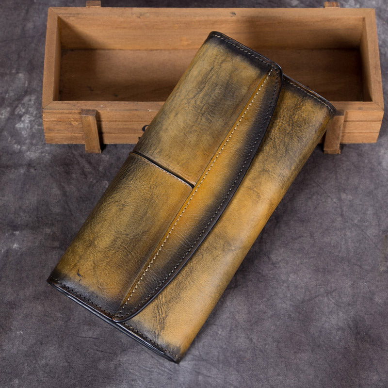 Ladies Trifold Clutch Wallet Handmade Leather Wallets for Women