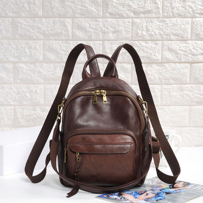 Handmade Ladies Leather Backpack Purse Small Rucksack Cross shoulder bag For Women