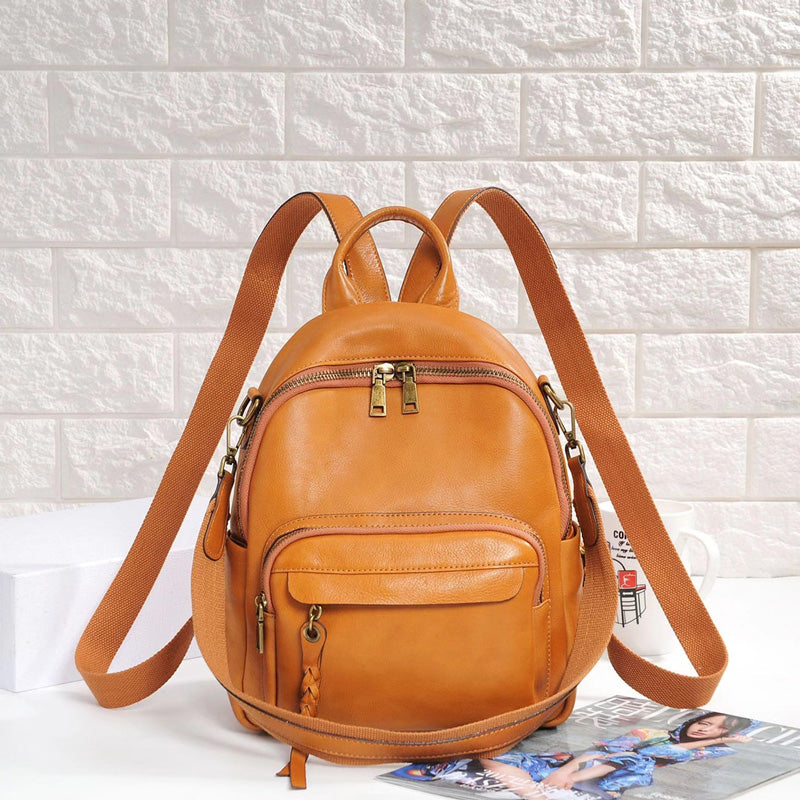 Handmade Ladies Leather Backpack Purse Small Rucksack Cross shoulder bag For Women