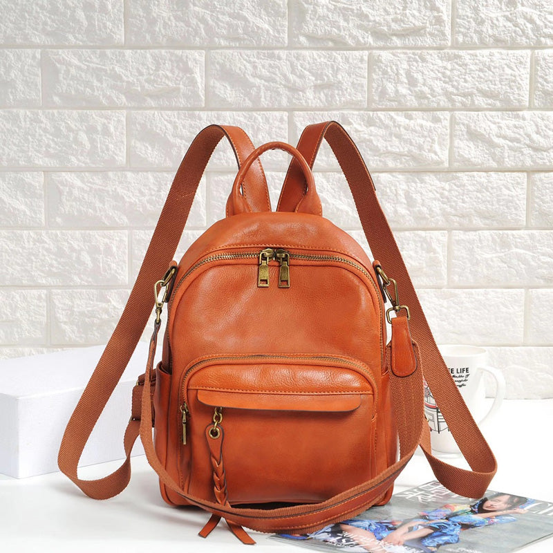 Handmade Ladies Leather Backpack Purse Small Rucksack Cross shoulder bag For Women