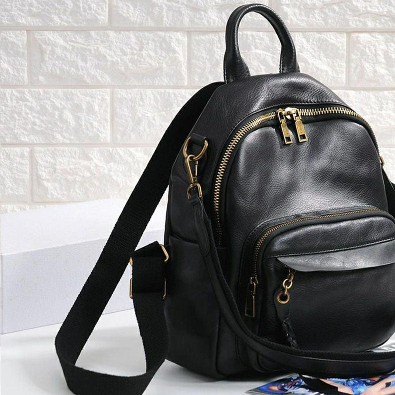 Handmade Ladies Leather Backpack Purse Small Rucksack Cross shoulder bag For Women